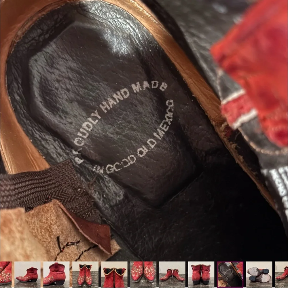 Liberty Black Red Leather Floral Embroidered Cowboy Boots - Picture 9 of 10